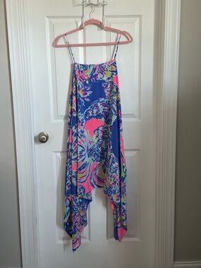 Lilly Pulitzer Blue Pink Neon High-Low Slip Dress